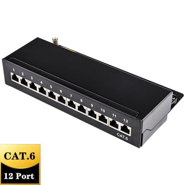 Network Patch Panel CAT 6 RJ45 Network 12-port Mini Desktop Patch Panel Full Shielded Mounting Keystone Jack For Wall Mounting