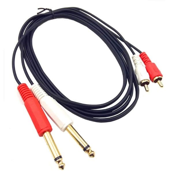 RCA to 1/4 Adapter, RCA Male to 1/4 6.35mm Adapter Cable, 2 6.35mm 1/4 inch TRS Stereo Jack to 2 RCA Male Line T84C