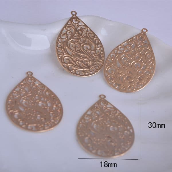 50pcs/lot 18*30mm AC6450 Filigree Water Drop Charms Kc gold color Brass Teardrop Pendant DIY Necklace Pendant