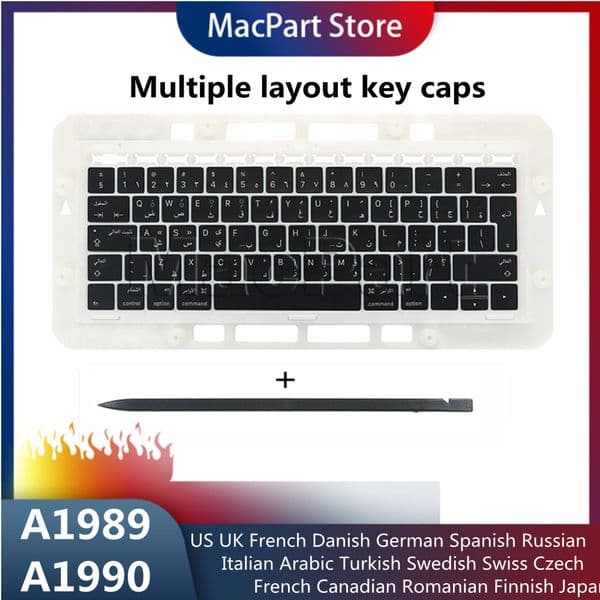 For Macbook Pro13" 15" A1989 A1990 A2159 Keycap US UK French Danish German Spanish Russian Italian Arabic Turkish Layout keys