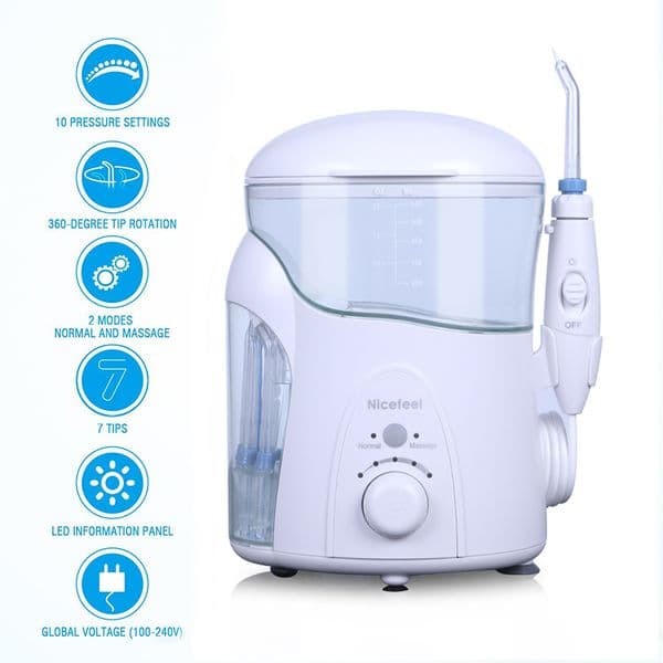 600ml Oral Irrigator Electric Dental Cleaner 10 Adjustable Pressure Water Flosser Tooth Whitening Jet with 7 Nozzles for Home