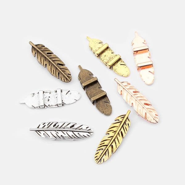 5pcs Antique Bronze/Silver Color Feather Slider Charm Fit 10*2mm Flat Leather Cord Clasps Bracelet Jewelry Findings Making