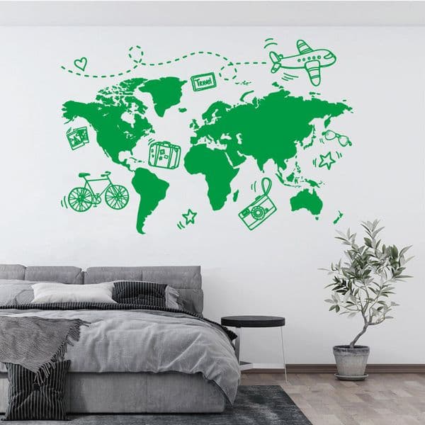 Go Travel World Map Wall Sticker Office Travel Agency Holiday House Home Bedroom Art Deco Creative Vinyl Decal Mural Gift D3