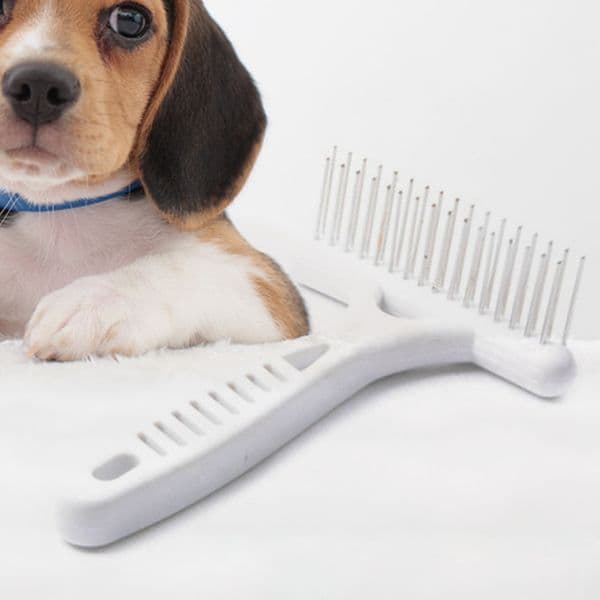 White Groom Rake Brush Comb Practical Fur Shedding Comb Portable Durable Beautiful Exquisit Plastic Handle with Double Row Pins