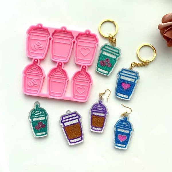 6 Coffee Cups Keychain Epoxy Resin Mold Earrings Pendant Casting Silicone Mould DIY Crafts Jewelry Casting Tools