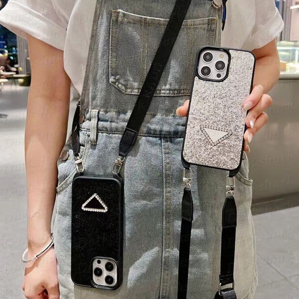 Luxury Sparkle Glitter Phone Case for iPhone 16 15 14 Plus 13 12 Pro Max Bling Shockproof Anti skid Designer Shoulder Bag Shell Coque Cover with Clasp Crossbody Strap
