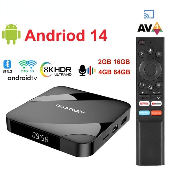 Android 14 TV Bluetooth 5.2 ATV 4GB 64GB S905W2 Quad Core 2.4G 5G Dual WIFI Voice Remote Media Player 8K 4K Set Top Box