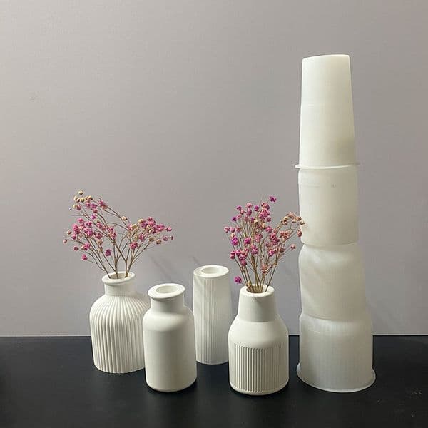 Round Striped Vase Silicone Mold DIY Vase Ornaments Cylindrical Three-dimensional Flower Arrangement Vase Drip Rubber Mould