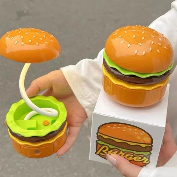 Desk Lamp, Hamburger Cute Night Light, Foldable Rechargeable Kids Table Reading Lamps with Pencil Sharpener, Room Decor .