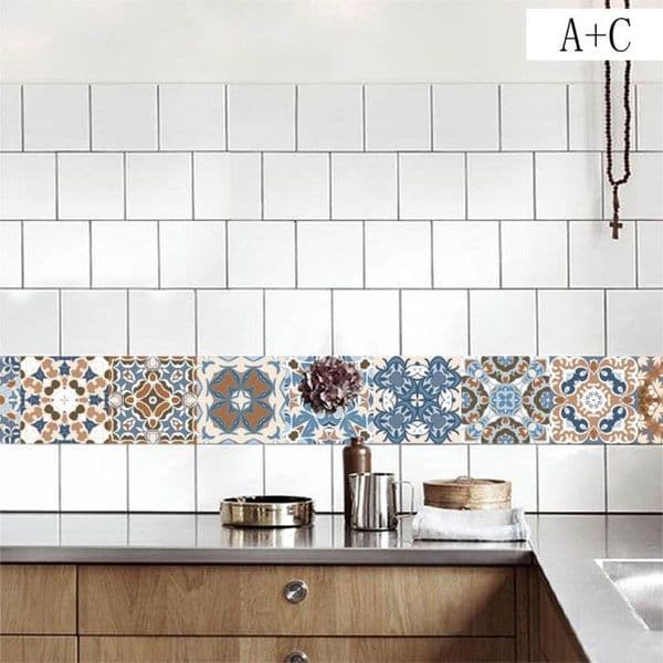 Vintage Moroccan Style Tiles Stickers PVC Waterproof Self adhesive Wall Stickers Furniture Bathroom DIY Removable Tile Sticker