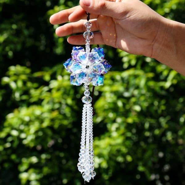 AB Color Streamer Maple Leaf Flower Clear Glass Spacer Bead Prism Crystal Tassel Pendant Rainbow Suncatcher Garden Hanging Decor