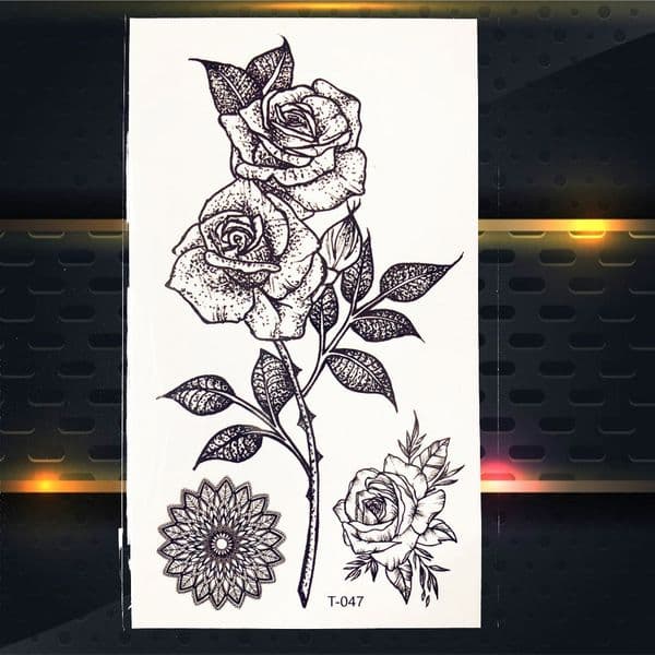 Black Temporary Tattoo Sunflower Leaves Rose Henna Tattoo For Girl Women Tattos Body Chest Hands Ankle Art Water Transfer Tattoo