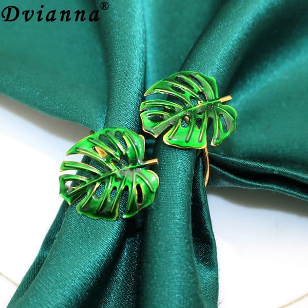 12Pcs New Palm Leaf Napkin Rings Green Leaves Napkin Holder Rings for Thanksgiving Wedding Christmas Dinning Table Decor HWL55