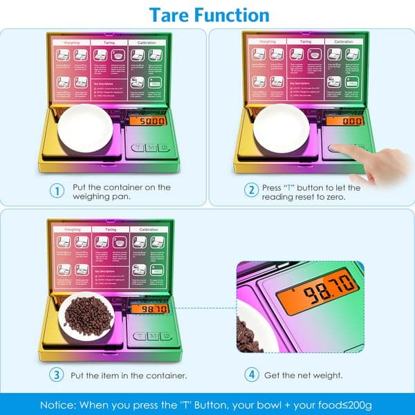 Digital Pocket Scale200g Stylish Rainbow Small Scale Mini Jewelry Scales with LCD Backlit for Gold, Jewelry, Food, Coffee, Herbs