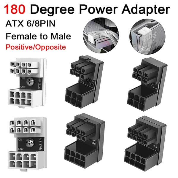 180Degree Turning Connectors ATX 6/8PIN Female to Male Power Adapter For Desktop Graphic Video Card GPU Power Steering Connector