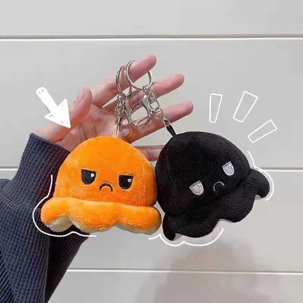 Cute flip change face octopus pendant backpack couple keychain button charm flip octopus bag accessories couple giftW240903