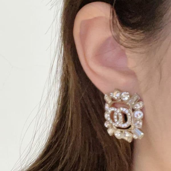 High-end Designer Letter Stud Earring Square inlay Diamond Crystal Real Gold Plated Yellow Copper Stamps Earrings Wedding Party Luxury Jewelry