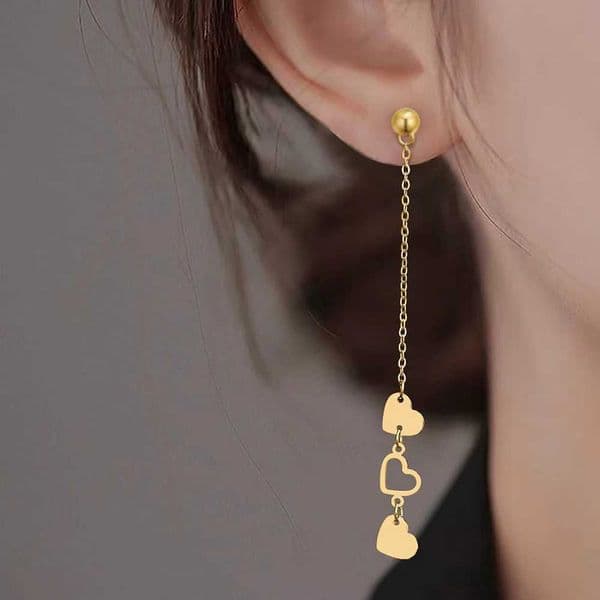 Stainless Steel Earrings Exquisite Hollow Three hearts Long Tassel Chains Fashion Dangle Earrings For Women Jewelry Wedding GifX240928