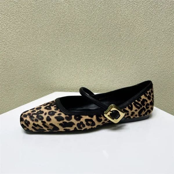 Women's shoes in autumn with leopard print square toe flat shoes shallow cut single shoes fashionable and versatile