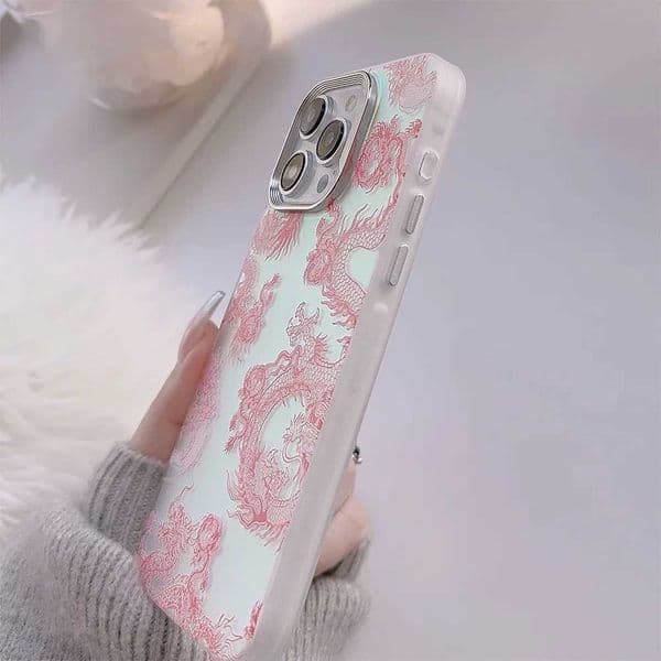 Cellphone Case Cartoon Laser Pink Dragon 3D Cute Shockproof Happy New Year Phone Case iPhone 11 12 Promax 13 14 15 16 Pro Max Plus Cover G241008