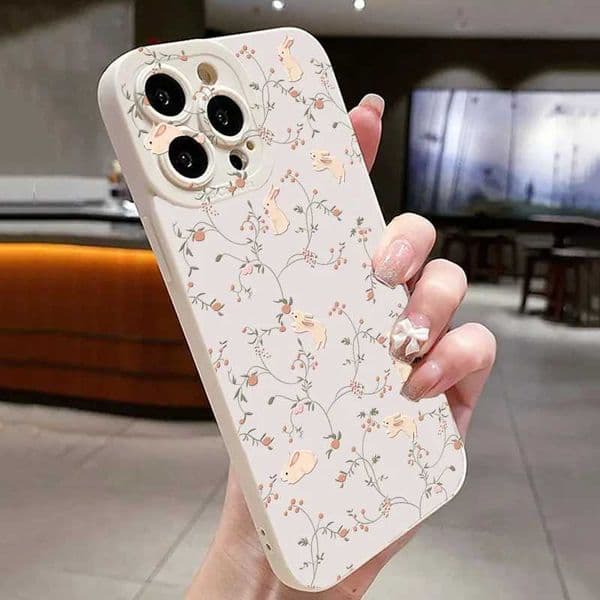Designer Phone Case Rabbit Flower solid color frosted phone case suitable for iPhone 16 15 13 12 11 Pro Max XS XR 7 8 Plus SE shock-absorbing bumper cover M241008