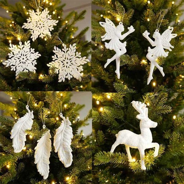Christmas Tree Hanging Decoration Snowflake Angel Deer White Pendant Navidad New Year Party Home Christmas Tree Decoration Childrens Toys W241008