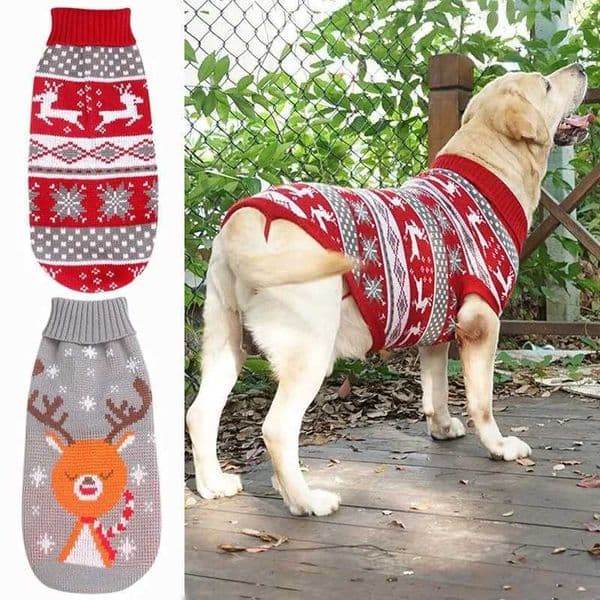 2026 New Apparel Striped Knitted Winter cologne Sweater Medium To Large Dog Clothing With Christmas Reindeer Design - Labrador perfume Retriever Pullover