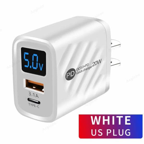 Multi Ports USB Charger Fast Charging Type C Phone Charger Adapter For iPhone Samsung Xiaomi Digital Display Quick Wall Charger