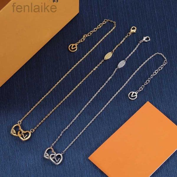 With BOX Fashion Designer 18K Gold Plated Pendant Necklaces Copper Luxury Brand Double Heart Letter Necklace Design Women Couple Lovers Necklace Jewelry