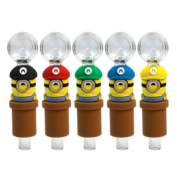 Cartoon Cute Shape Silicone Smoking Pipes Glass Lid Pot Bowl Tobacco Cigarette Holder Portable Spoon Hand Pipes Tools Smoke Hookahs Bong