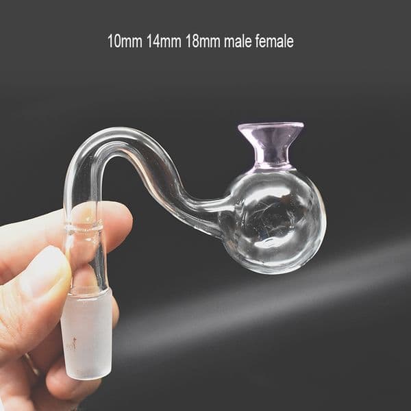 10mm 14mm 18mm Male Female Glass Oil Burner with 30mm Huge Head Bowl Curved Bent Pyrex Glass Smoking Pipe Attachment Best Smoking Tools