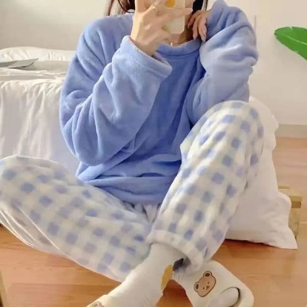 Wool Thick Warm Womens Pajama Set Winter Pajama Casual Solid Bottom Pants Womens Pajama Set 241009