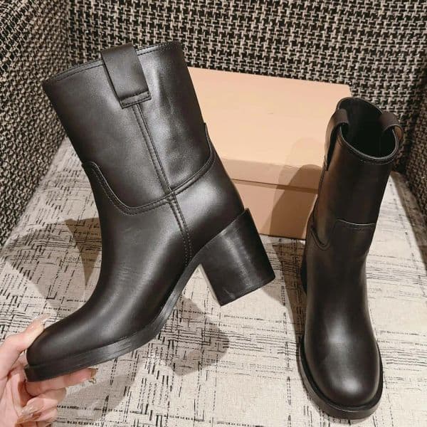 New Designer Women Ankle Knight Boots chunky heels women's Round Toes slip on luxury designers Calf Genuine Leather stumpy heel shoes factory shoes with box 35-40