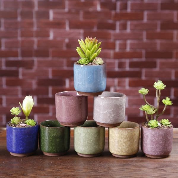Ice Cracked Mini Ceramic Flower Pot Colorful Cute Flowerpot For Desktop Decoration Meaty Potted Plants Planters 8 Colorsxy0137