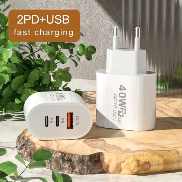 Total 40W USB C Charger 3 Ports Quick Charge EU US Plug PD USB-C Type C Fast USB QC 3.0 Charger Power Adapter for iPhone Xiaomi Samsung