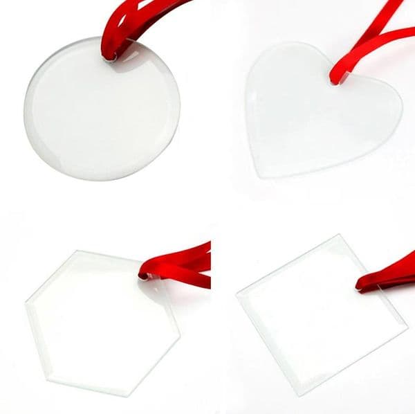Sublimation Blank Christmas Ornament Clear Glass 3 Inch Round Heart Star tree Transparent Decors with String for Christmas Tag blanks ni89