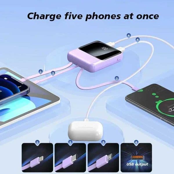 Hot Sale 4-wire power pack 20000mAh large capacity fast charging ultra-thin suitable for mobile phones universal mobile power backup battery T241026