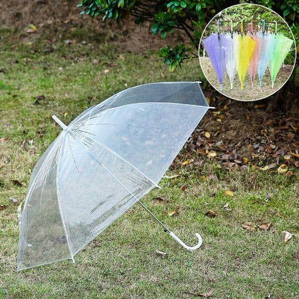 Originality PVC Transparent Umbrellas 8-Bone Colored Straight Rod Handle Long Umbrella Party Wedding Travel Dating Events J Hook Stick Umbrella Wholesale