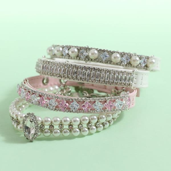 Trendy Jeweled Dog Collars One Set 4PCS Beautiful Necklace Collar for Small Medium Dogs Accessories Collar
