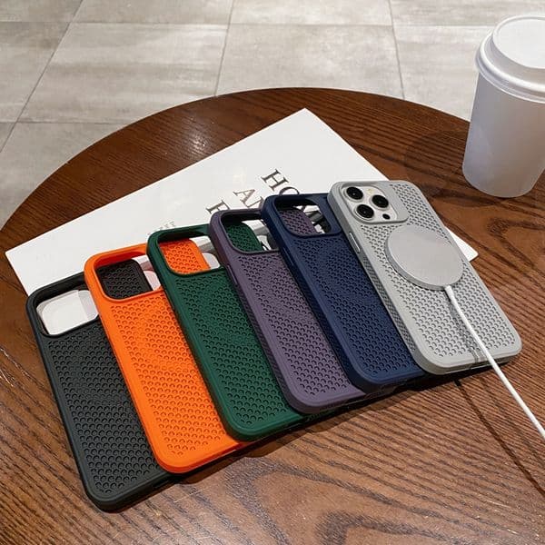 Grid Magnet Wireless Charging Cases For Iphone 17 Air 16 Plus 15 14 13 Pro Max 12 11 Iphone17 Shockproof Mesh Net Hollow Out Hard PC TPU Fashion Magnetic Phone