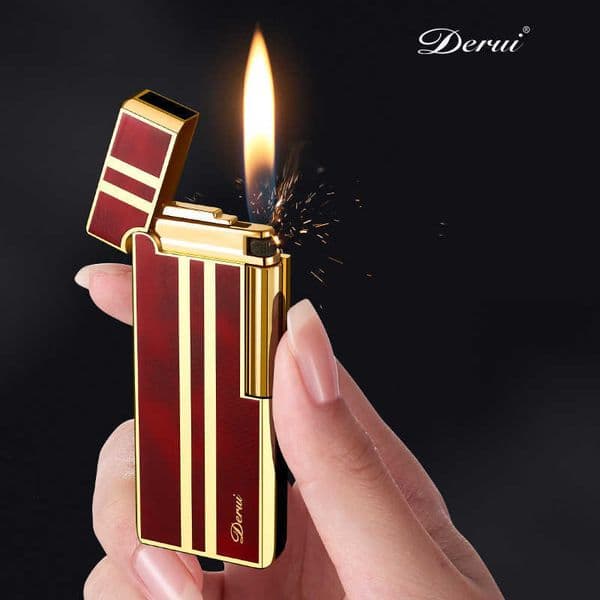 2023 New Derui Ultra-thin Portable Metal Inflatable Lighter Windproof Grinding Wheel Side Slip High-end Men's Gift 51RN