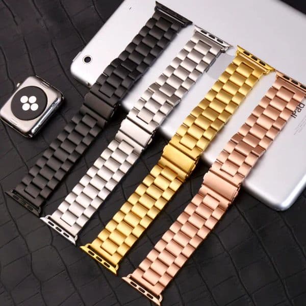 Stainless Steel Strap For Apple Watch 9 8 Ultra 42mm 38mm 45mm 49mm Series 3 2 1 Metal Watchband Three Link Bracelet Band for iWatch Series 4 5 Size 40mm 44mm 818DD