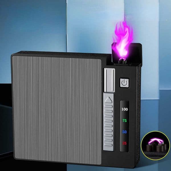 New Multi-Functional Waterproof Anti-Pressure Cigarette Case Arc Charging Cigarette Lighter Cigarette Case Lighter Power Display F2PO