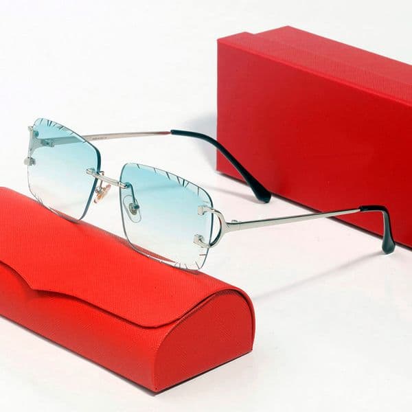 Designer Sunglasses for Women Summer Beach Silver Letter on Lens Rimless Hexagonal Sun Glasses Fashion Frame Irregular Eyewear Brown Shades Eyeglasses Lunettes