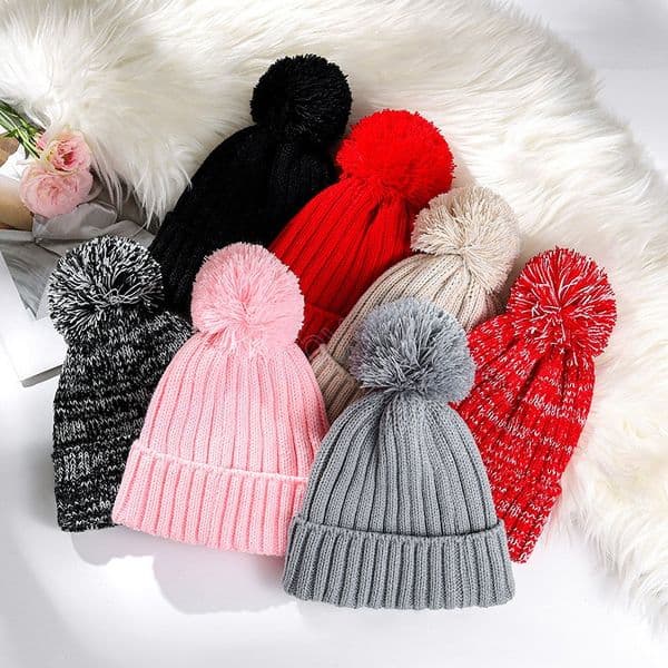 Baby Pompom Knitted Hat Solid Color Soft Warm Infant Girls Boys Beanie Cap For Kids Autumn Winter Crochet Bonnet Caps