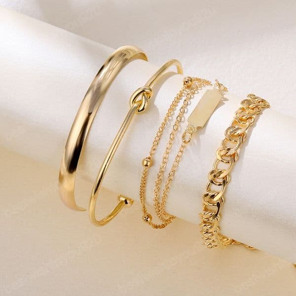4pcs Set Simple Chain Bangles Bracelet for Women Creative Gold Plated Cuff Bracelet Bangles Jewelry Pulseras Mujer