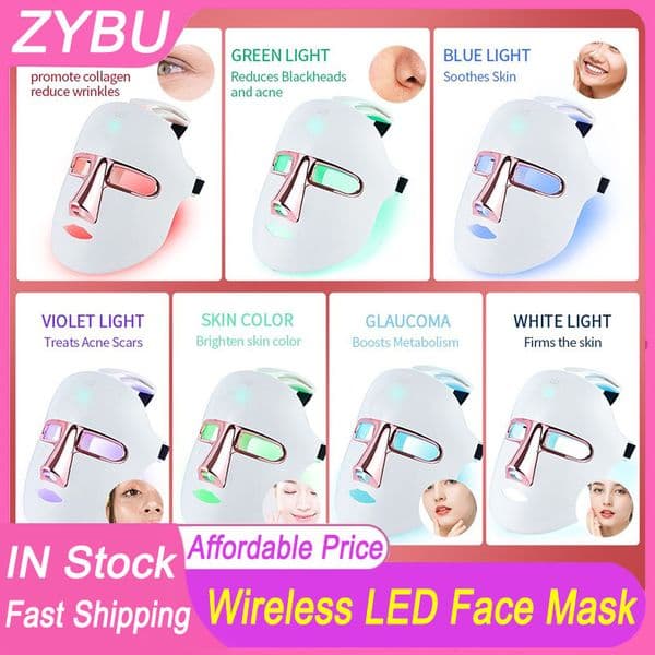 Wireless LED Mask Red Light Therapy Face Facial Mask Device 7 Colors Mask for Beauty PDT Phototherapy Anti Aging Acne Treatment Skin Rejuvenation Face Whitening