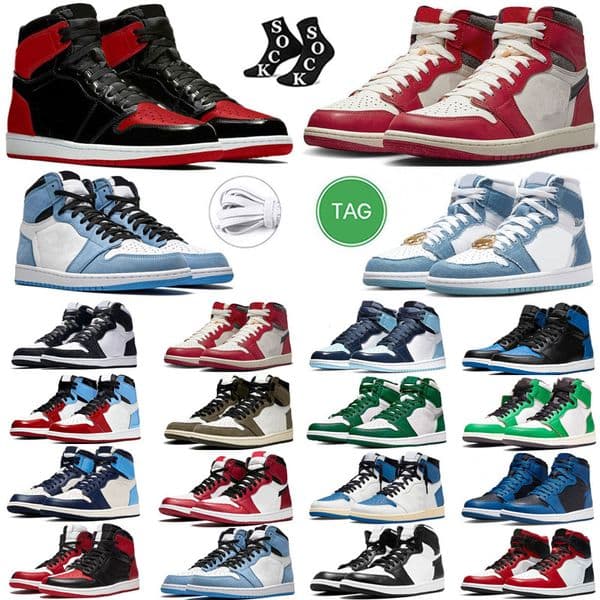 off Authentic 1 High OG shoes Chicago UNC Patent Bred Black Toe Homage to Home Pine Green basketball shoe Men women Heritage Obsidian Denim Man Outdoor Sneakers size 13