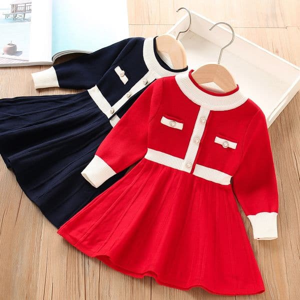Hot Sales Child Girls Long Sleeve Knitted Sweater for Baby Girl Elegant Christmas Dress Kids Clothing