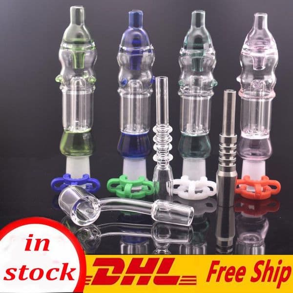 US popular Portable Recycler Mini Glass oil burner Bong NC Kit Glass hand Pipe With Titanium Quartz Tips 45 Degree Quartz Banger Nail